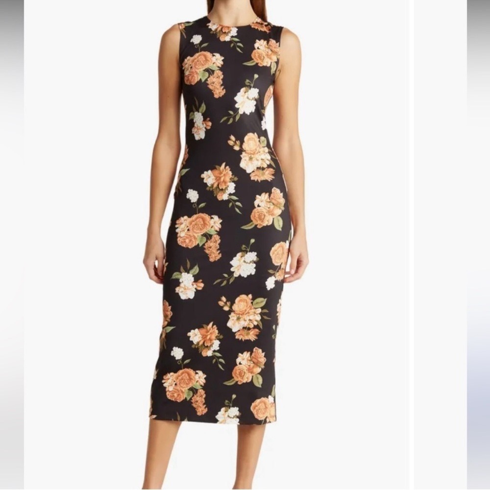 We Wore What Floral‎ Black scuba Midi Dress NWT size Small